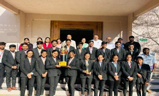 Students receiving awards at campus event